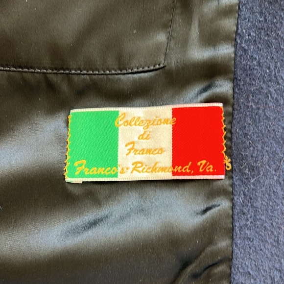 Vintage Franco’s Navy Wool Trench Length Pea Coat Large - Picture 8 of 9